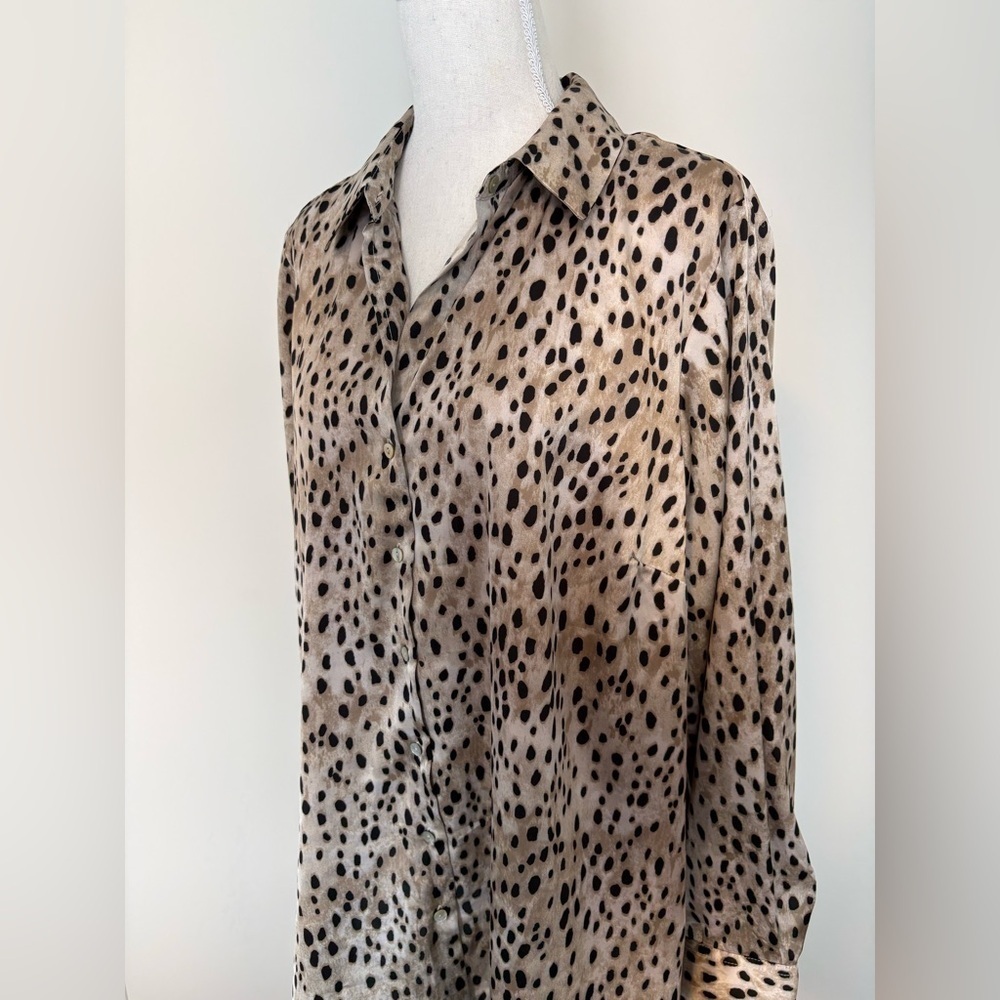 Laura Plus Animal Print Satin Button Up Blouse 1X - Picture 4 of 15
